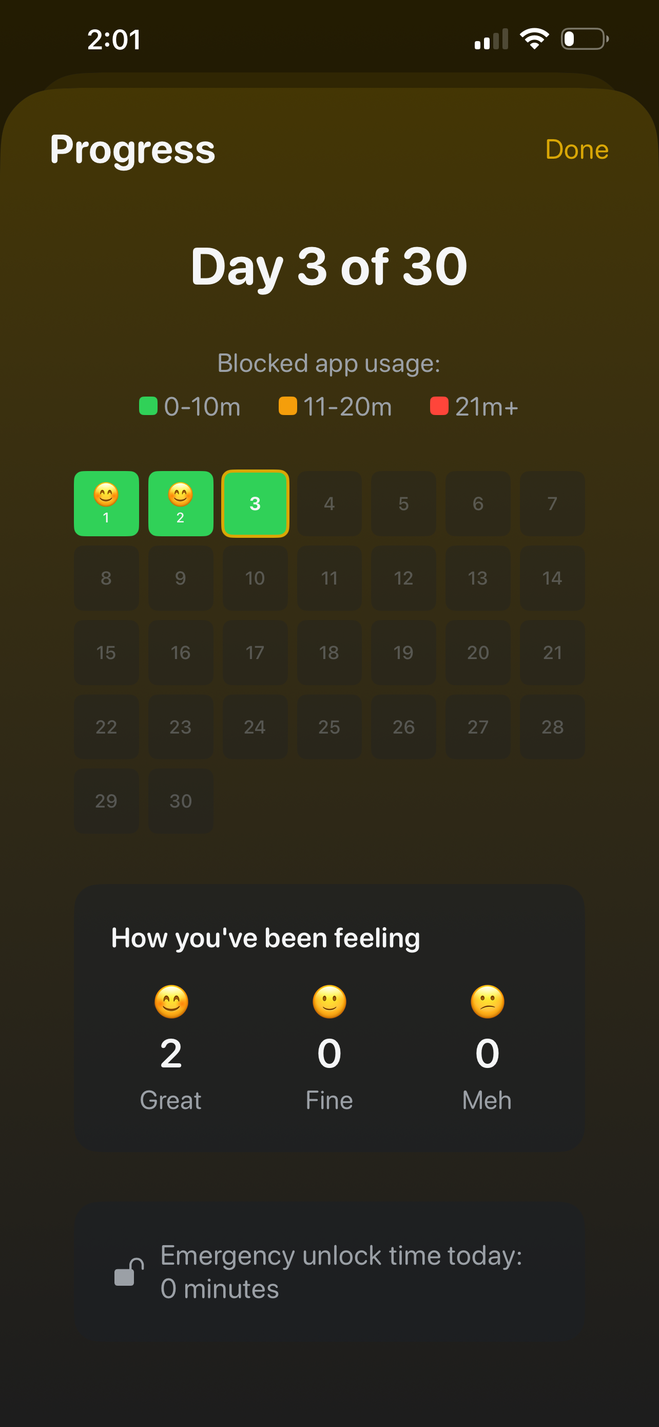 30-day progress calendar
